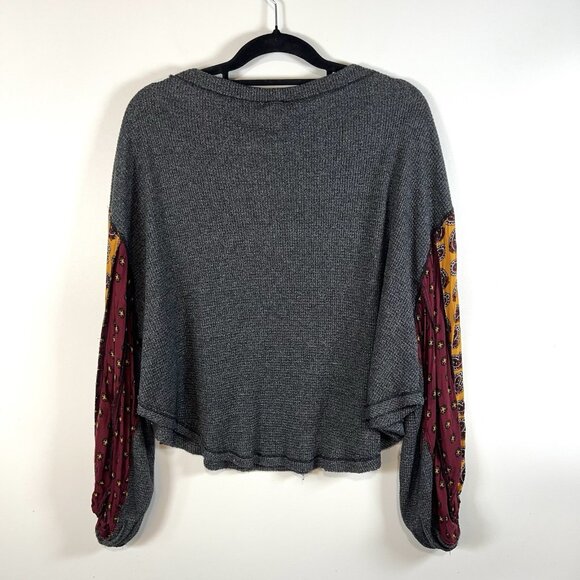 We The Free Blossom Thermal Balloon Sleeve Bandana Print Boho Top‎ Womens Size S - Picture 7 of 9